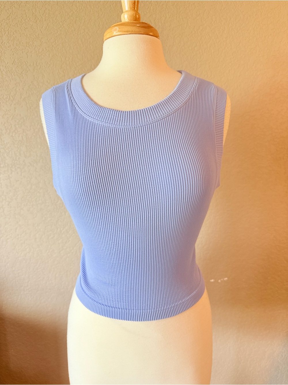 Unbranded Periwinkle Blue Ribbed Stretch Sleeveless Crop Tank Top